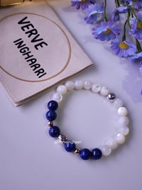 Image 5 of Lapis Lazuli  & Mother of Pearl Bracelet | Stretch Bracelet