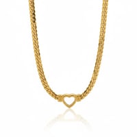 Image 1 of PVD Gold Plated/Stainless Steel Heart Necklace for Women - Custom Cuban Link, Non Tarnish.