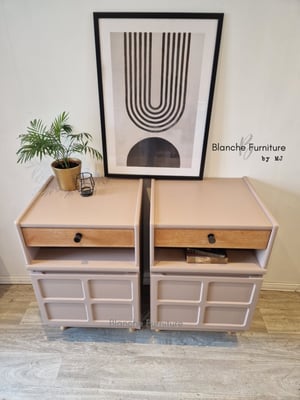 Image of Pair of Nathan Bedside Tables / Cabinets in dusty pink