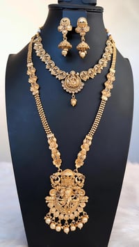 Image 1 of Temp_6011 -Combo Temple Jewelry Necklace Set Featuring Goddess Laxmi & Radha-Krishna