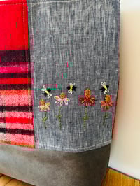 Image 4 of Raspberry Woollen Tartan-Embroidered Flowers