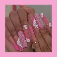 Image 1 of Pink Flower Glitter Nails 