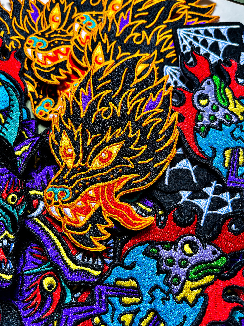 Image of Traditional Wolf Head Embroidered Patch