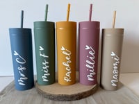Image 1 of 16oz Personalised Handlettered Skinny Tumblers 