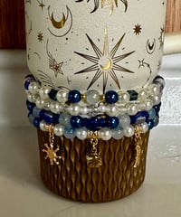 Image 1 of Cream & Blue Celestial Tumbler Bracelet Stack 