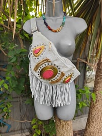 Image 1 of Dolly Bum bag suede fringe tassels WHITE and Moroccan Stone