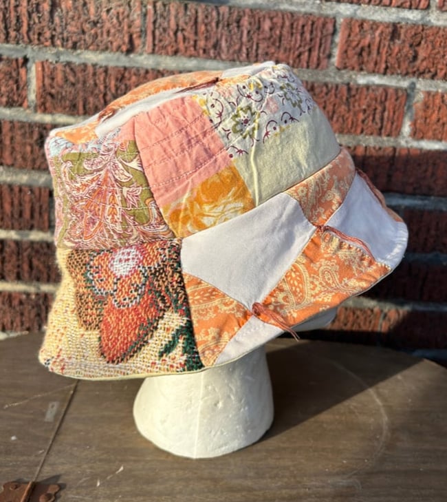 Coral Citrus Collage Quilt Bucket Hat, 25”