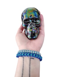 Image 2 of Sky + Silver Bar Bead Bangle Bracelet