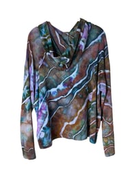 Image 8 of M Ladies French Terry Bamboo Blend Hoodie in Earthy Geode Ice Dye