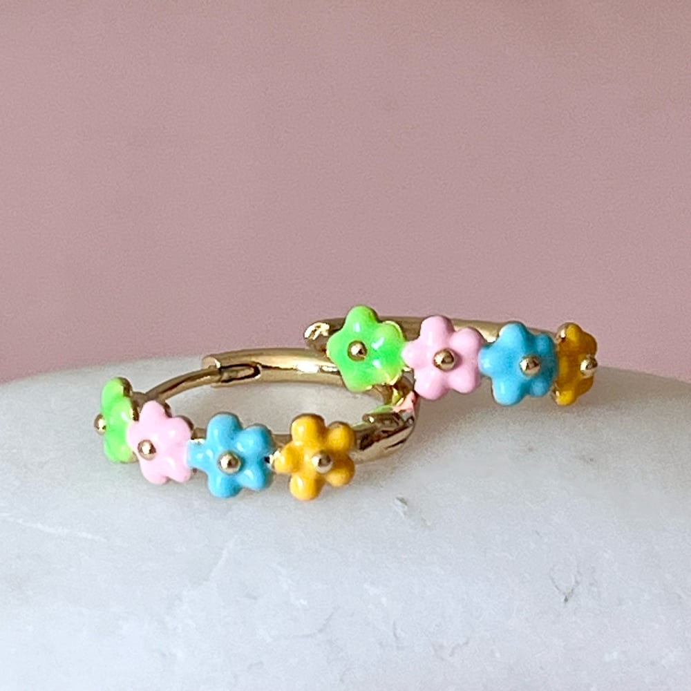 Image of Pretty Spring Flower Huggie Hoops