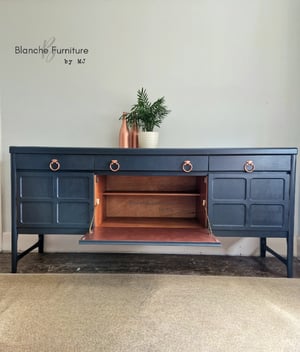 Image of Stunning Mid Century Nathan Long Sideboard in Dark Grey with Copper Handles