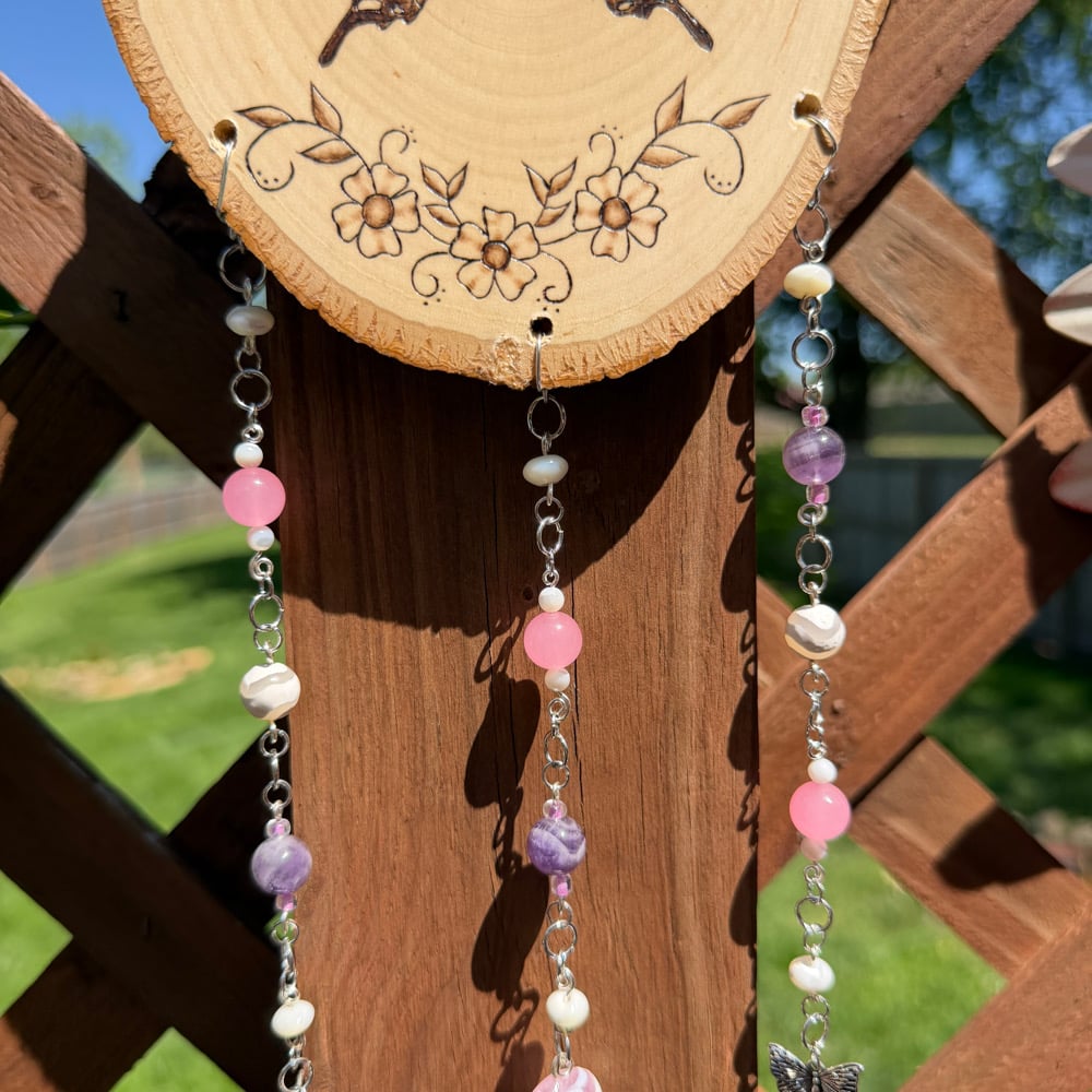 Image of divine butterfly hanging beaded wood art