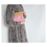 Image 1 of Pink Leather & Timber Clutch  