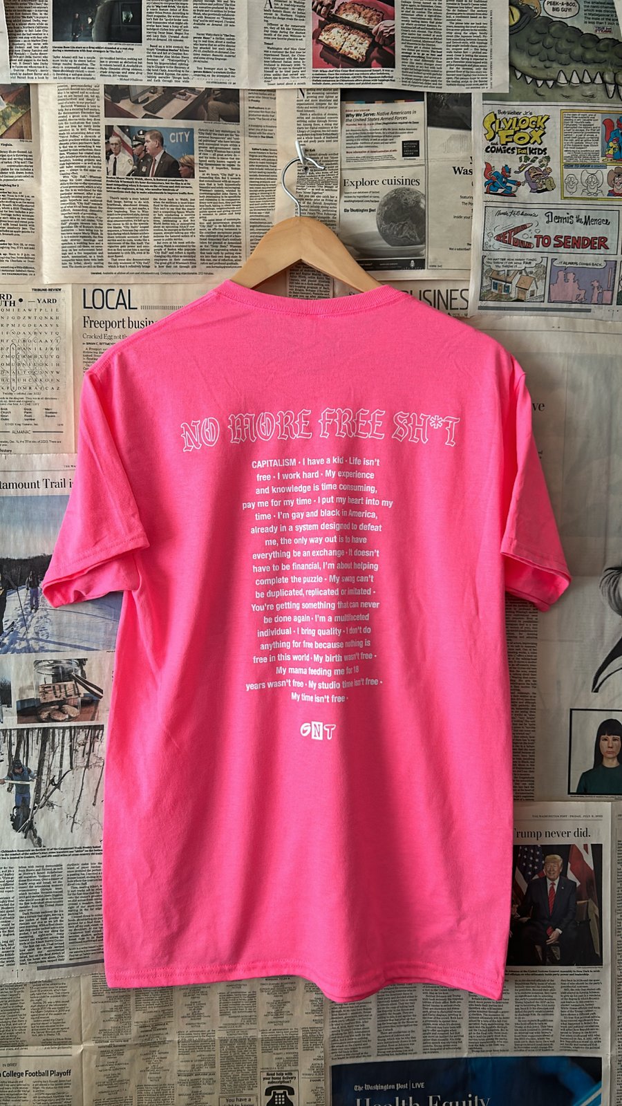Pink No More Free Sh*t Tee | Good News Threads