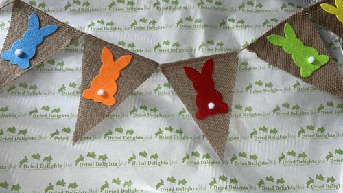 Image of Handmade hessian bunny bunting (customs colours available)