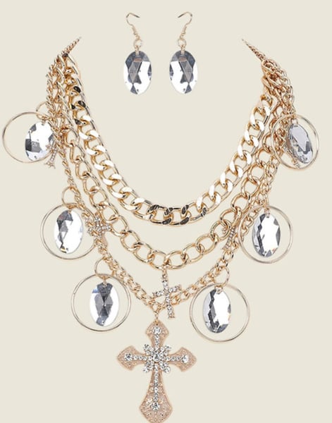 Image of Gold and Crystal Cross Pendant Necklace