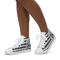 Image 5 of Goth/Punk Inspired Black and White With Neon Watercolor Skull Women’s High Top Canvas Shoes