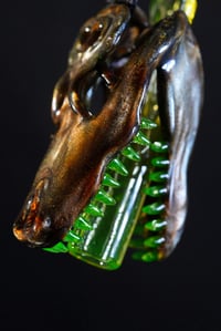Image 1 of Opalized electrum alligator skull pendant with uv teeth & tip