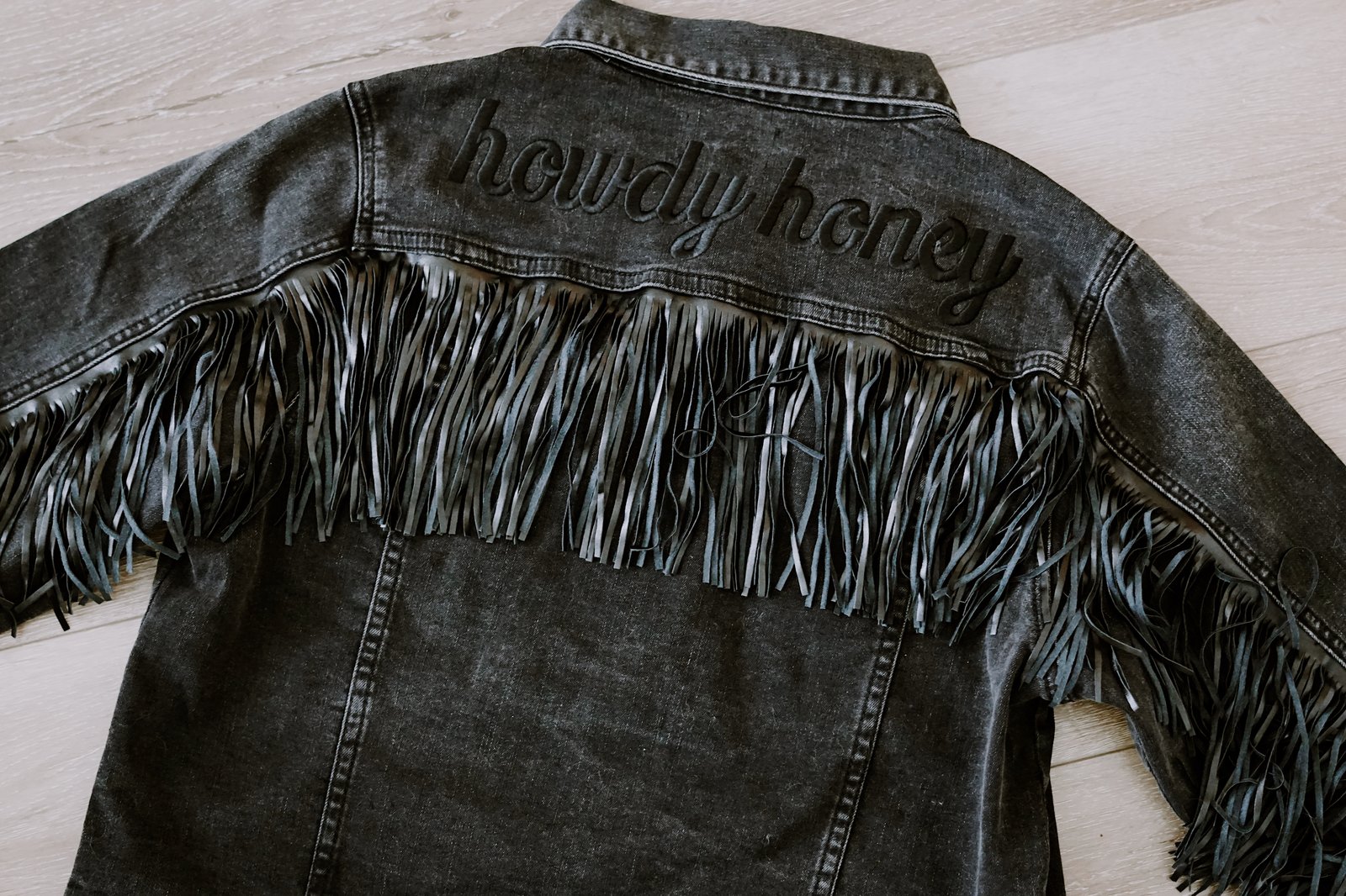 Howdy Honey Fringe Denim Jacket - Black On Black