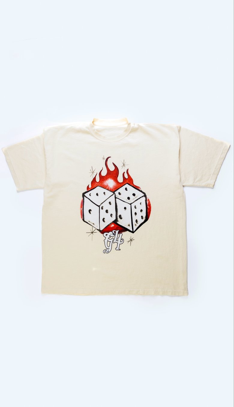 Image of DICE FLAME T SHIRT ( CRÈME / RED ) 