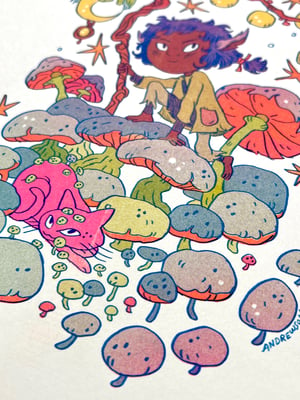 Mushroom Cat Riso Print
