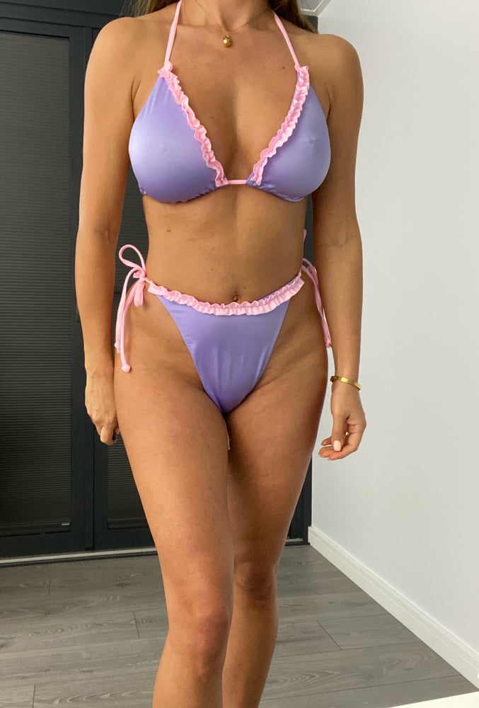 Image of Lilac & Pink Frill Trim Bikini