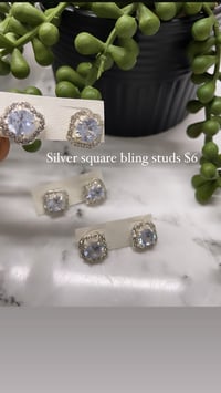 Silver bling square studs 