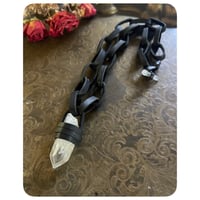 Image 3 of SALE -Leather Link Chain Necklace - Kodiak Black Leather and Clear Quartz