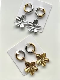 Image 6 of FLOWER HOOP EARRINGS ~ GOLD & SILVER COMBO