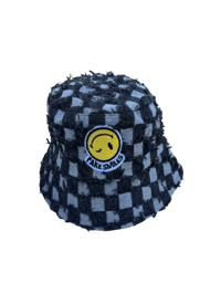 Black denim checkered bucket hat 