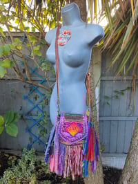 Image 1 of FRILL MINI body cross Sari bag with ruffles - detachable strap -sunset 3