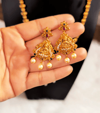 Image 7 of Ayusha-Original Brass with American Diamond Temple Jewelry Necklace Set Featuring Goddess Laxmi