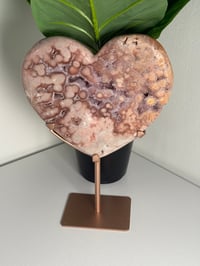 Image 2 of XL PINK AMETHYST HEART ON CUSTOM ROSE GOLD STAND -BRAZIL- B