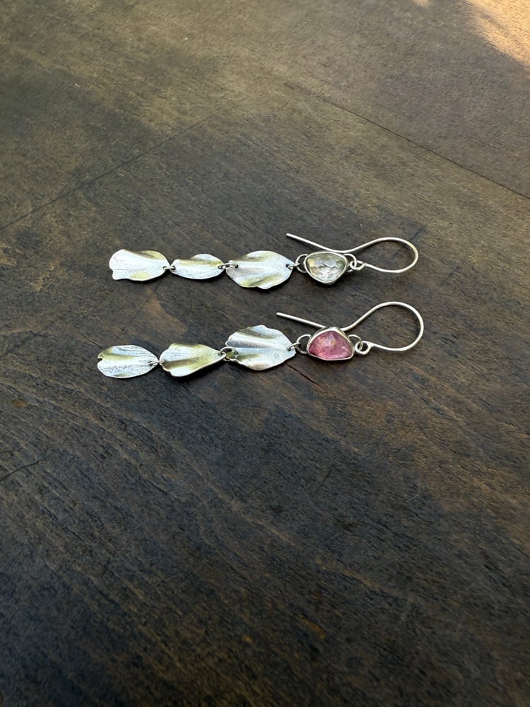 Image of Prunus Kanzan Petal (Sakura) Tourmaline Mismatch Earrings (Pink)