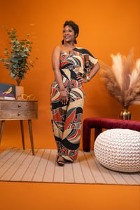 Image 1 of One Sleeve Geometric Patterned Jumpsuit 