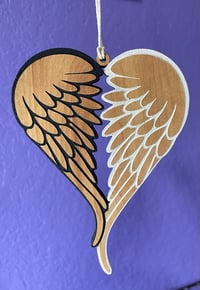 Image 1 of Wing Heart wood ornament