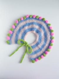 Image 3 of Sofie and Iris Blue, very Soft Pink, Green and Bubble Gum Pink Striped Mohair Bubble Collar