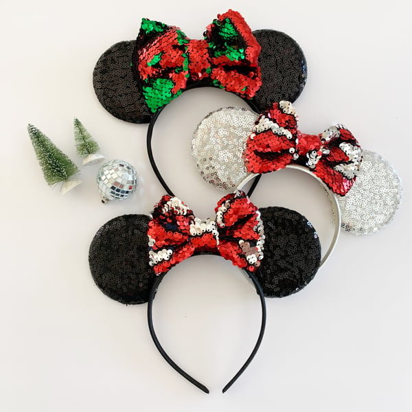 Image of Sequin mouse ears with flip sequin bows 