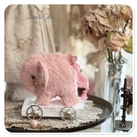 Image 7 of Handmade pink  teddy elephant on a little wooden cart.