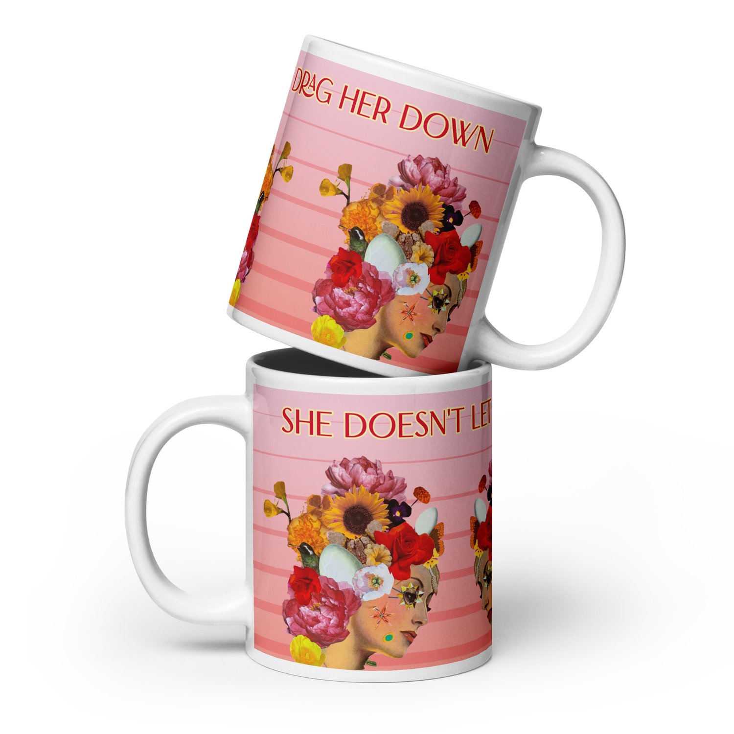 Image of She Doesn't Let Life Drag Her Down - Inspirational - White Glossy Mug