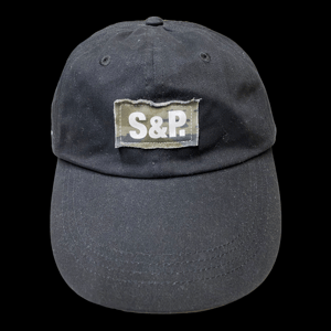 Image of S&P-“Straight Forward + Stacked Type” Logo Camo PatchWork Washed 6-Panel StrapBack Cap (Black)
