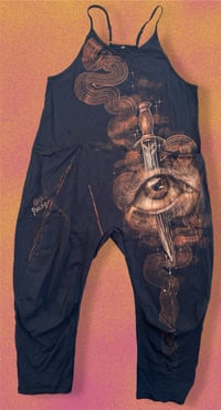 Image 1 of “KNIFE FIGHT” CUSTOM BLEACH PAINTED BAGGY ROMPER MEDIUM