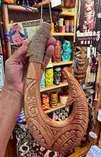 Image 1 of 12" Hand Carved Wooden Makau - Hawaiian Fish Hook
