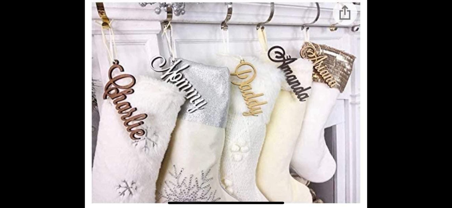 Image of Wooden Stocking Name Tag 