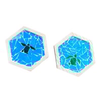 Image 1 of Bright Blue Turtle stained glass mosaic coaster, set of 2