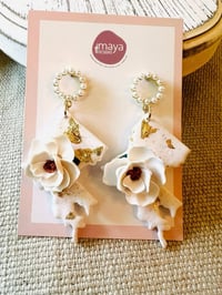 Image 1 of Louisiana Magnolia Dangles - Handmade Polymer Clay Earrings - Southern Magnolia 