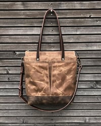 Image 1 of Tote bag in waxed canvas with cross body strap, 
