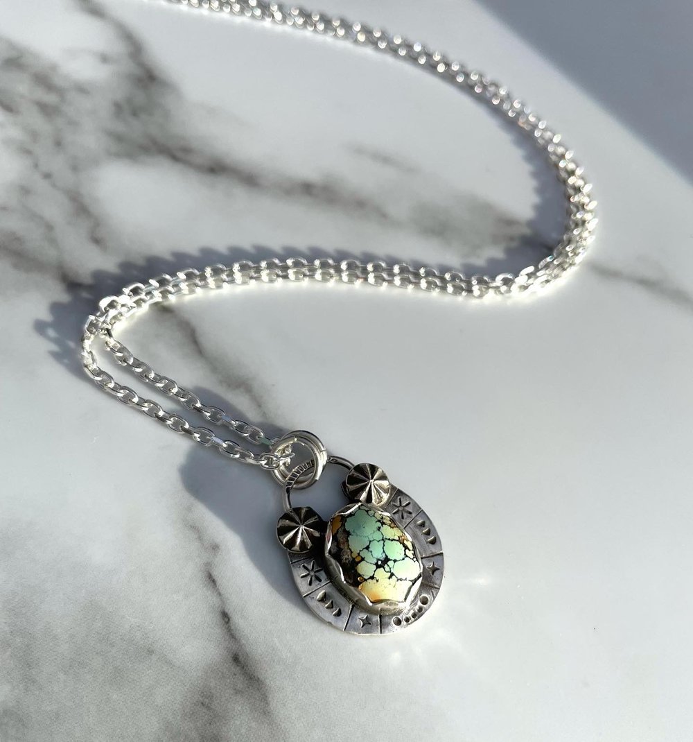 Handmade Sterling Silver Giraffe Turquoise Lucky Horseshoe Pendant 925