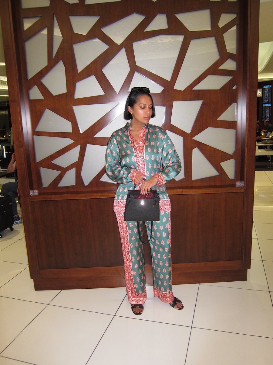 Image of ZARA GREEN SILK PJ SHIRT (L) & PANTS (M)