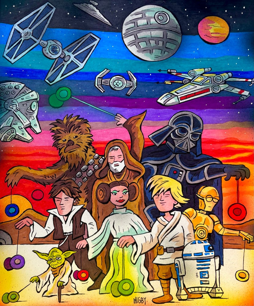 Image of Yo-Yo Star Wars Illustration original ink drawing 11x13